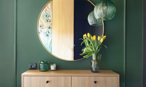 Dressing,Table,With,Elegant,Round,Mirror.,Interior,Design,And,Home